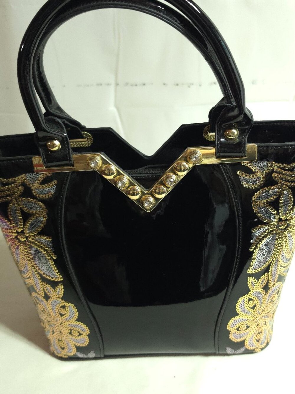 Black Faux Patton Leather Purse
